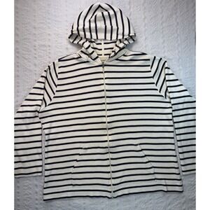 L.L. Bean Cream and Navy Striped Zip Hoodie